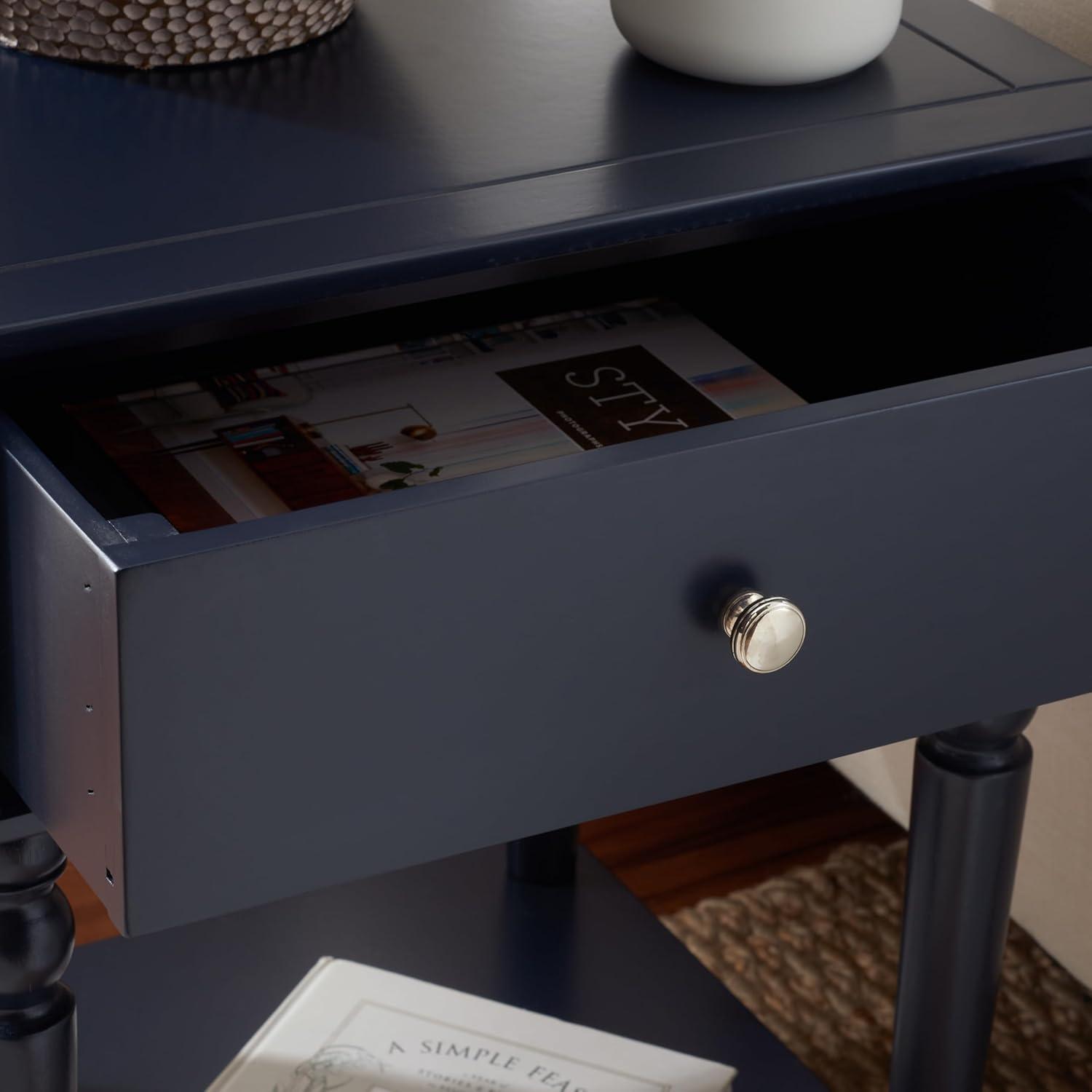 image:imageSAFAVIEH Home Collection Siobhan Vanilla Solid Wood 1Drawer Nightstand Accent TableNavy