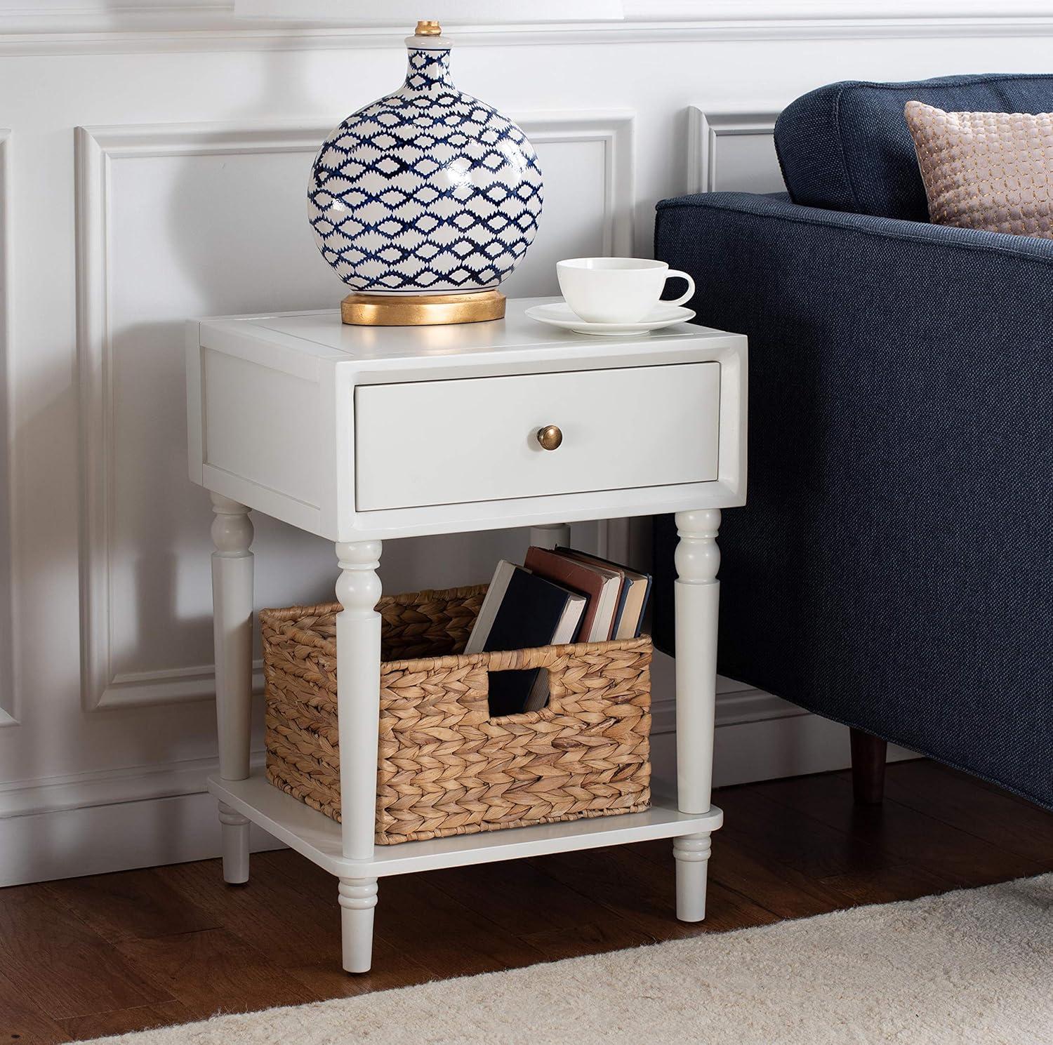 image:imageSAFAVIEH Home Collection Siobhan Vanilla Solid Wood 1Drawer Nightstand Accent TableOff White