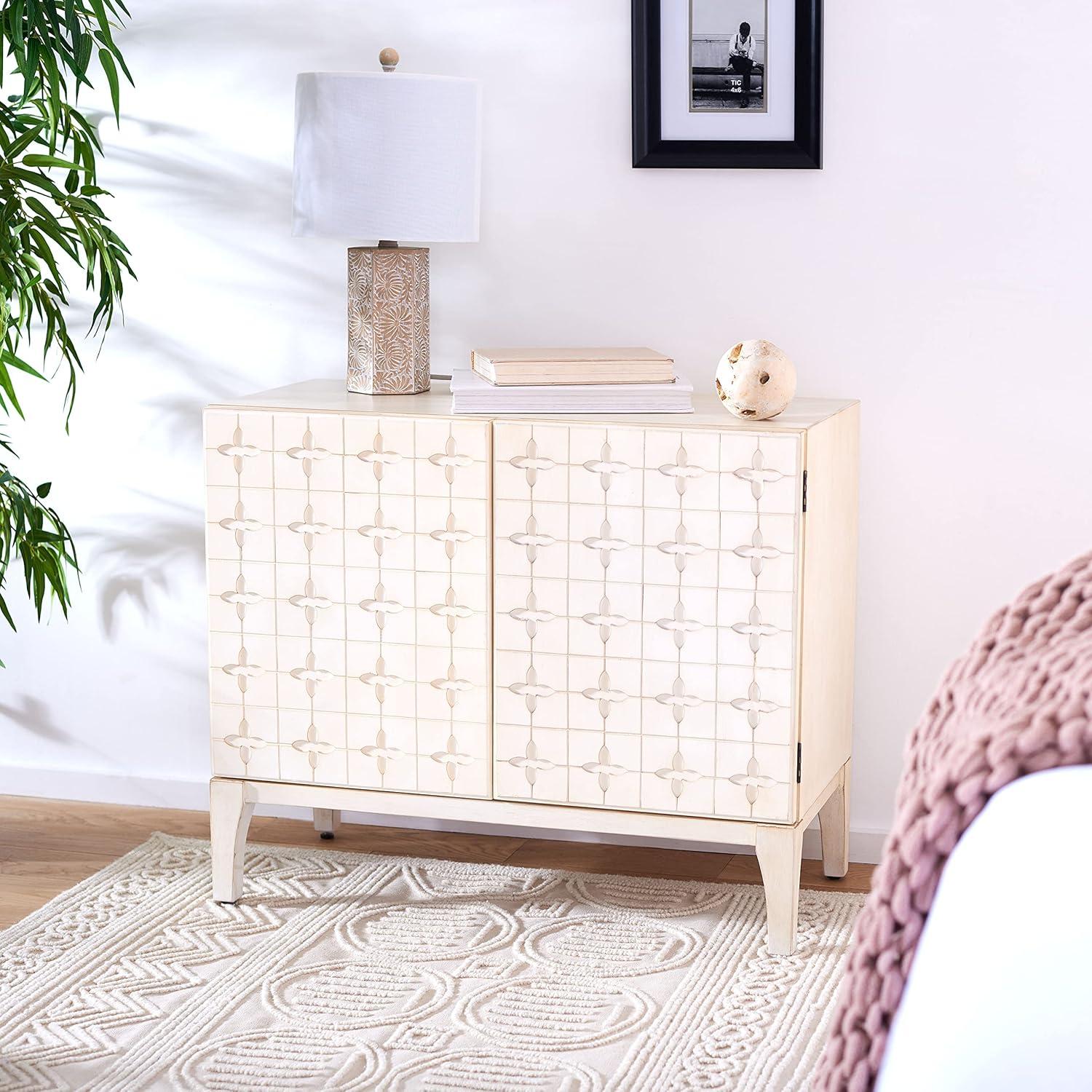 image:imageSAFAVIEH Home Collection Sula Antique White 2Door 2Shelf Storage Living Room Bedroom Chest Fully Assembled