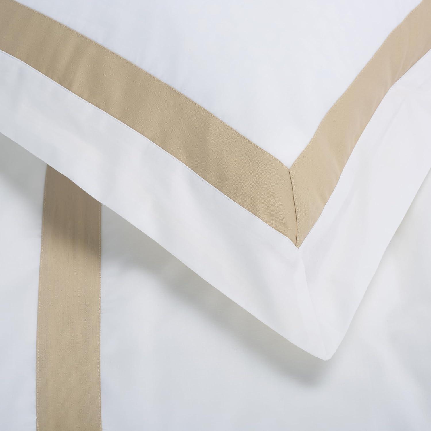 image:imageSAFAVIEH Home Hotel Collection Duvet Cover Set 300TC 100 Cotton Percale 3Piece Border Design Desert Beige amp White King Includes 1 Duvet Cover amp 2 Pillow Shams DVT1000AKDesert BeigeWhite