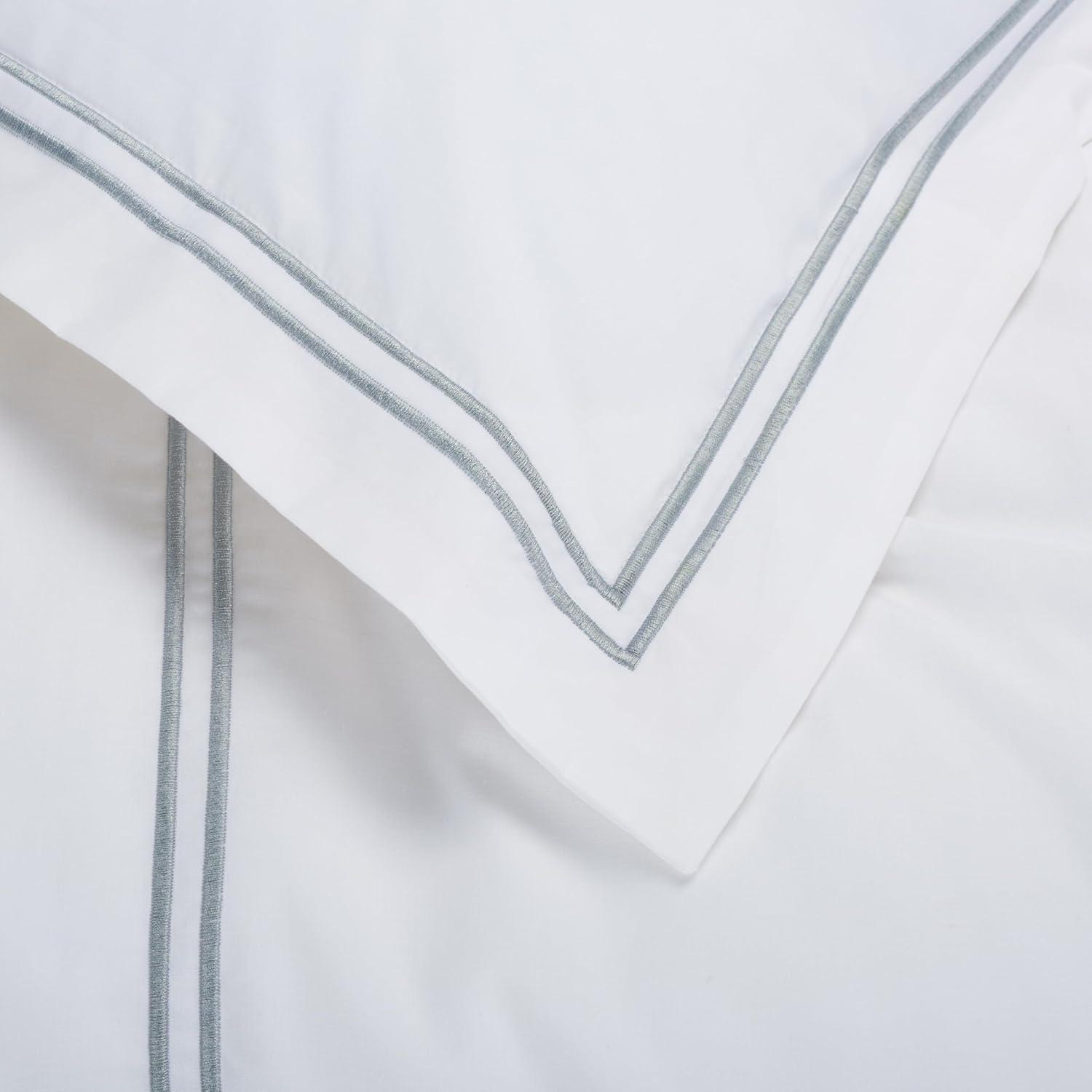 image:imageSAFAVIEH Home Hotel Collection Duvet Cover Set 300TC 100 Cotton Percale 3Piece Golden Taupe amp White FullQueen Includes 1 Duvet Cover amp 2 Pillow Shams DVT1001AQBlue MistWhite