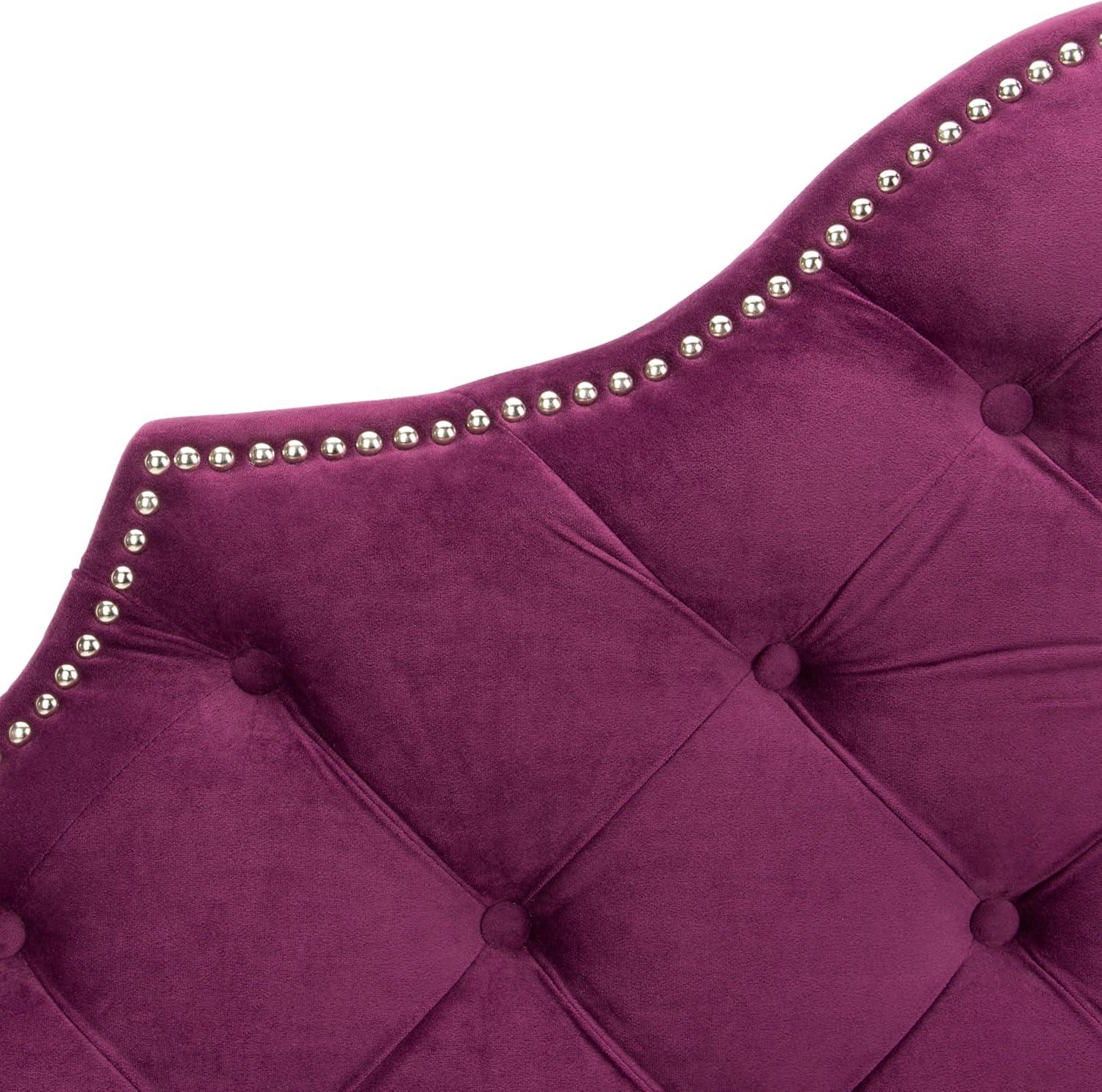 image:imageSafavieh Arebelle Taupe Linen Upholstered Tufted Headboard Silver Nailhead QueenAubergine