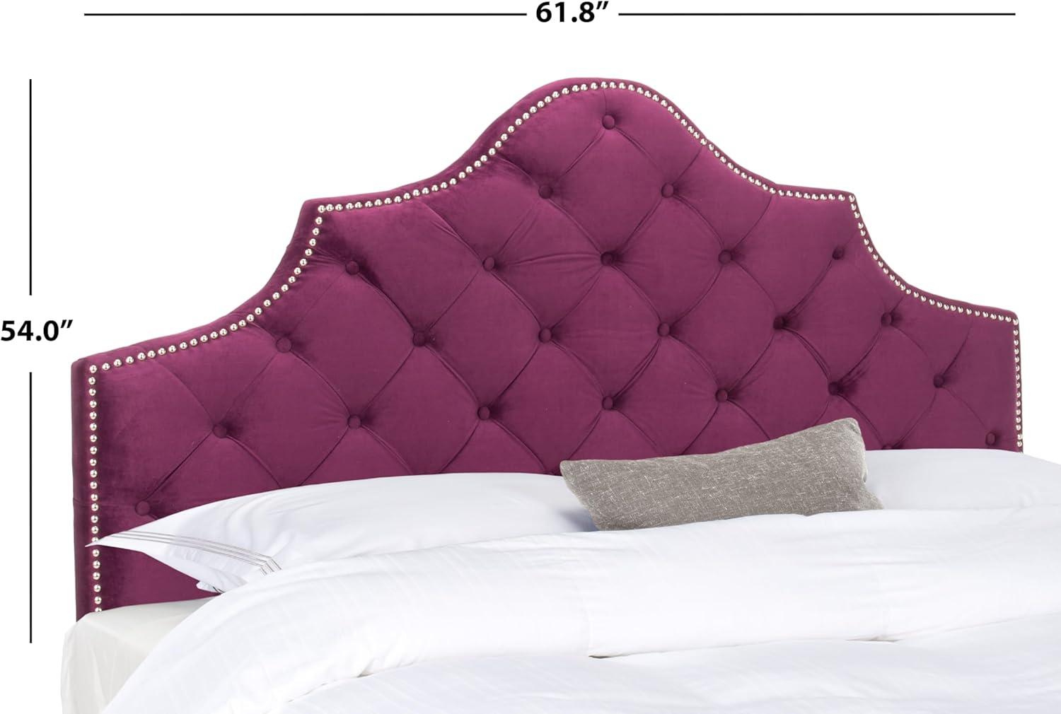 image:imageSafavieh Arebelle Taupe Linen Upholstered Tufted Headboard Silver Nailhead QueenAubergine