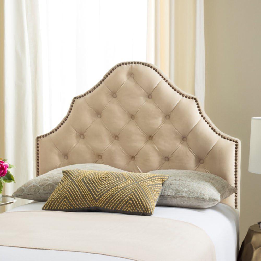 image:imageSafavieh Arebelle Taupe Linen Upholstered Tufted Headboard Silver Nailhead QueenAubergine