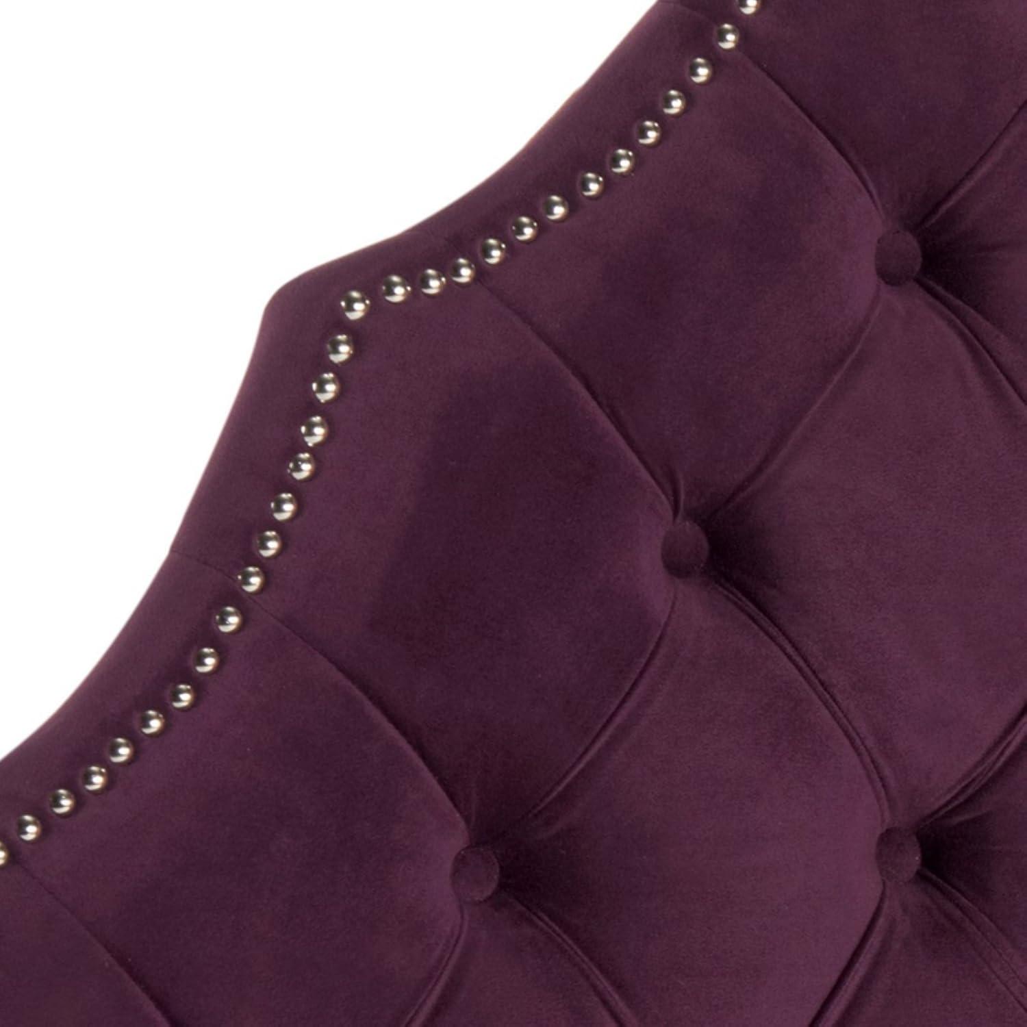 image:imageSafavieh Arebelle Taupe Linen Upholstered Tufted Headboard Silver Nailhead QueenAubergine