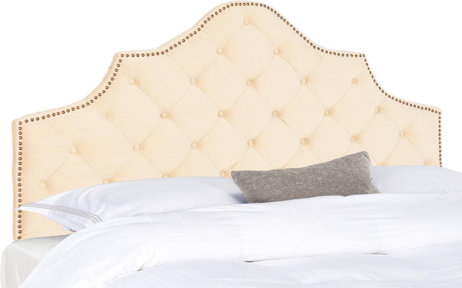 image:imageSafavieh Arebelle Taupe Linen Upholstered Tufted Headboard Silver Nailhead QueenBuckwheat