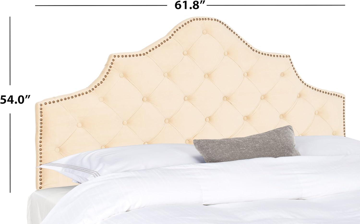 image:imageSafavieh Arebelle Taupe Linen Upholstered Tufted Headboard Silver Nailhead QueenBuckwheat