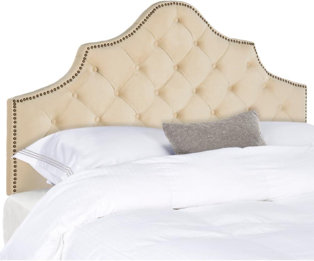 image:imageSafavieh Arebelle Taupe Linen Upholstered Tufted Headboard Silver Nailhead QueenBuckwheat
