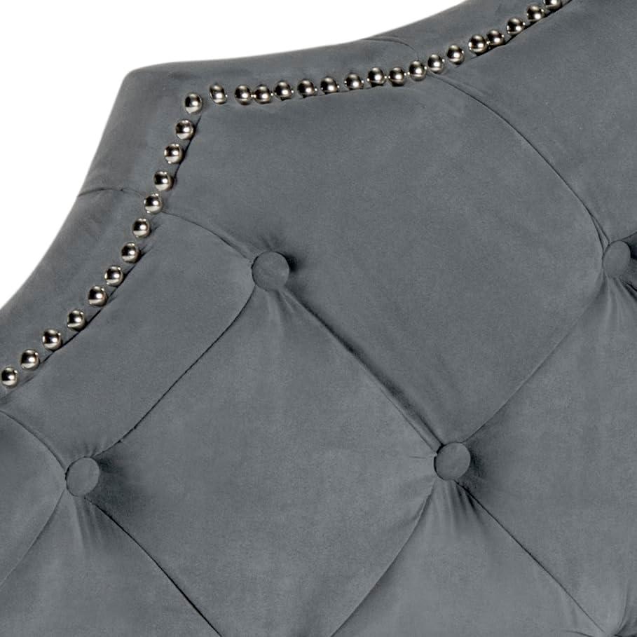 image:imageSafavieh Arebelle Taupe Linen Upholstered Tufted Headboard Silver Nailhead QueenGray