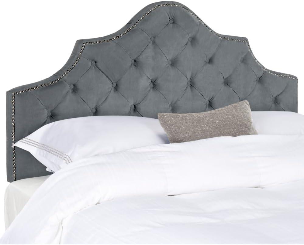 image:imageSafavieh Arebelle Taupe Linen Upholstered Tufted Headboard Silver Nailhead QueenGray