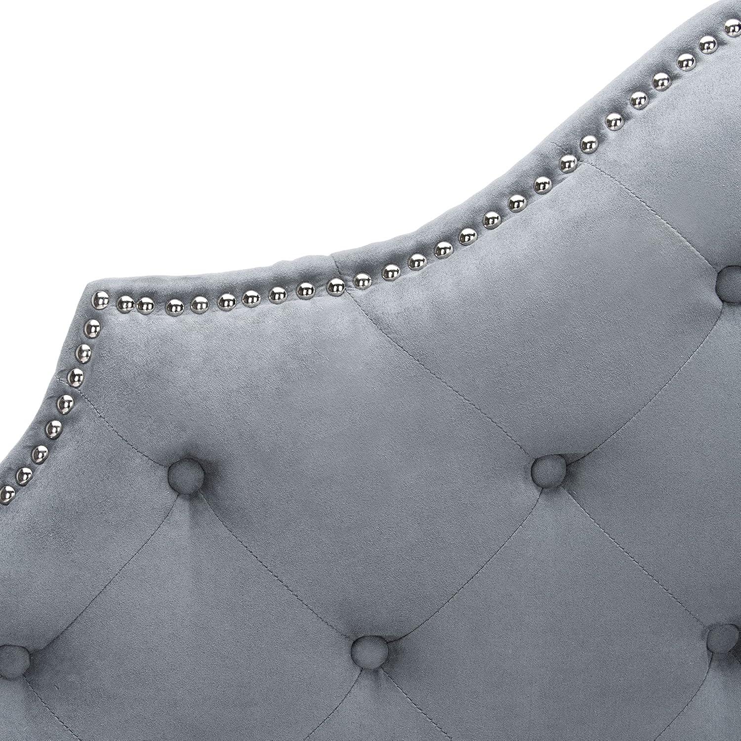 image:imageSafavieh Arebelle Taupe Linen Upholstered Tufted Headboard Silver Nailhead QueenGray