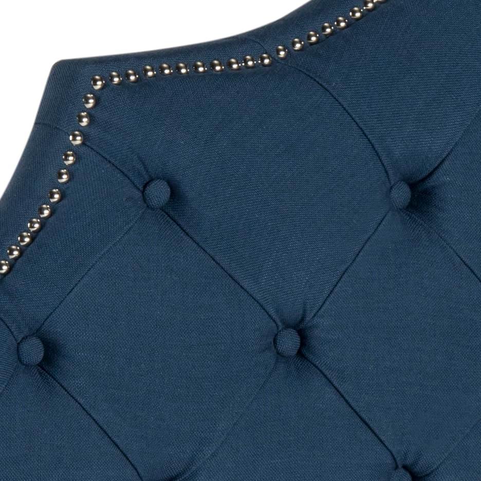 image:imageSafavieh Arebelle Taupe Linen Upholstered Tufted Headboard Silver Nailhead QueenSteel Blue