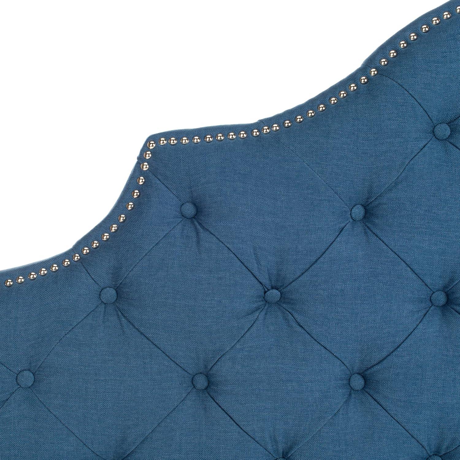 image:imageSafavieh Arebelle Taupe Linen Upholstered Tufted Headboard Silver Nailhead QueenSteel Blue