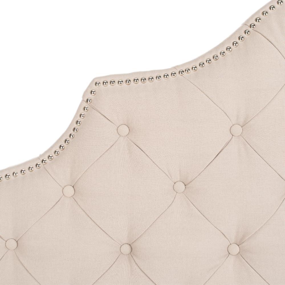 image:imageSafavieh Arebelle Taupe Linen Upholstered Tufted Headboard Silver Nailhead QueenTaupe