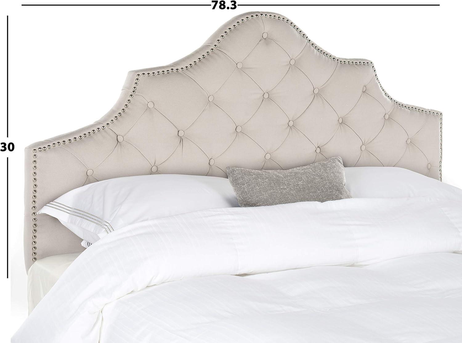 image:imageSafavieh Arebelle Taupe Linen Upholstered Tufted Headboard Silver Nailhead QueenTaupe