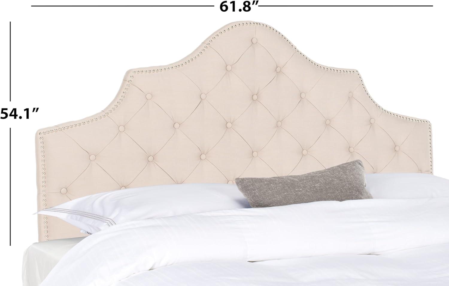 image:imageSafavieh Arebelle Taupe Linen Upholstered Tufted Headboard Silver Nailhead QueenTaupe