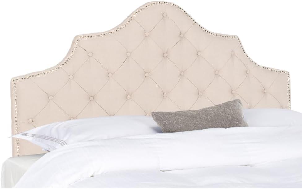 image:imageSafavieh Arebelle Taupe Linen Upholstered Tufted Headboard Silver Nailhead QueenTaupe