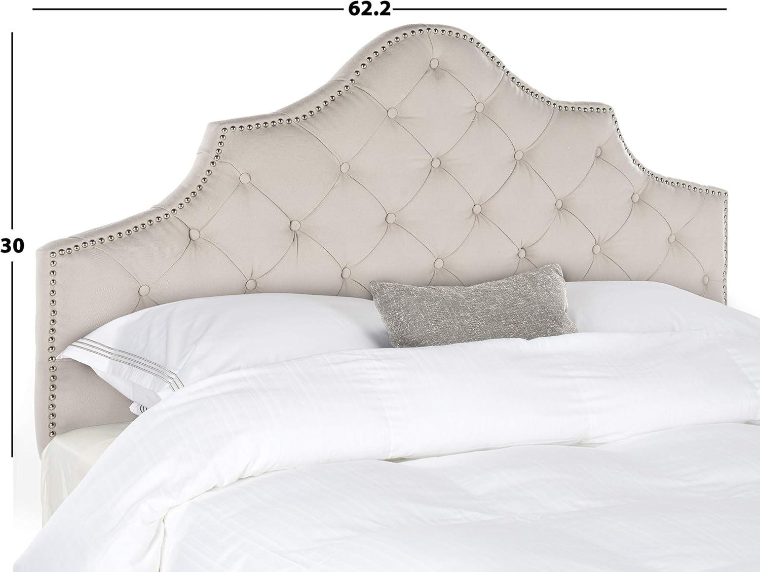 image:imageSafavieh Arebelle Taupe Linen Upholstered Tufted Headboard Silver Nailhead QueenTaupe