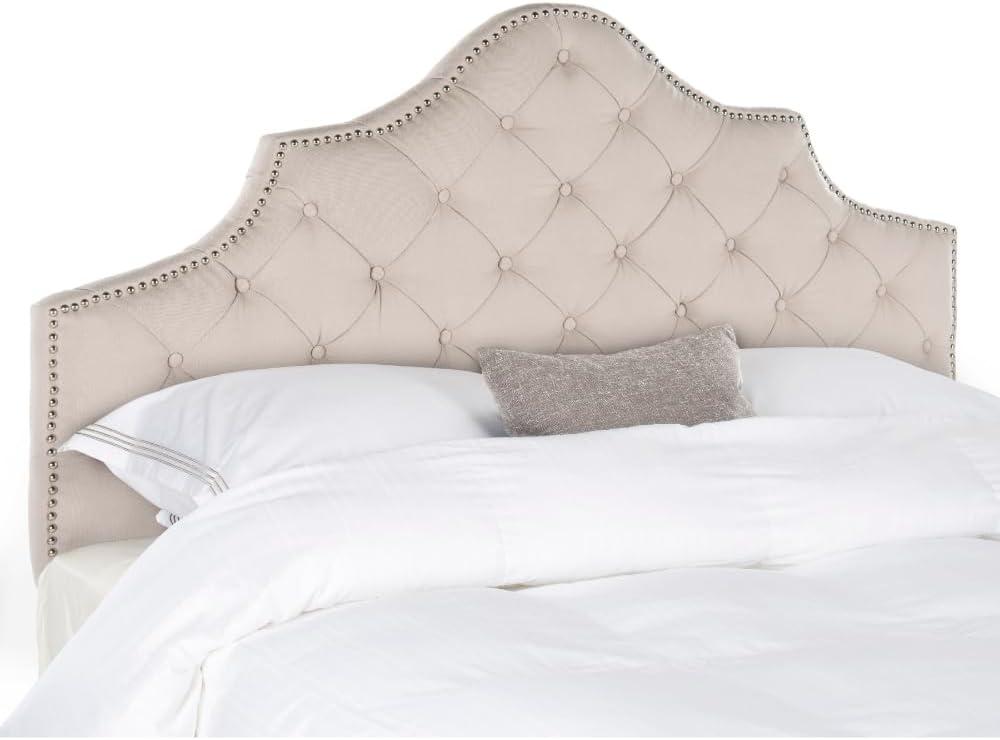image:imageSafavieh Arebelle Taupe Linen Upholstered Tufted Headboard Silver Nailhead QueenTaupe