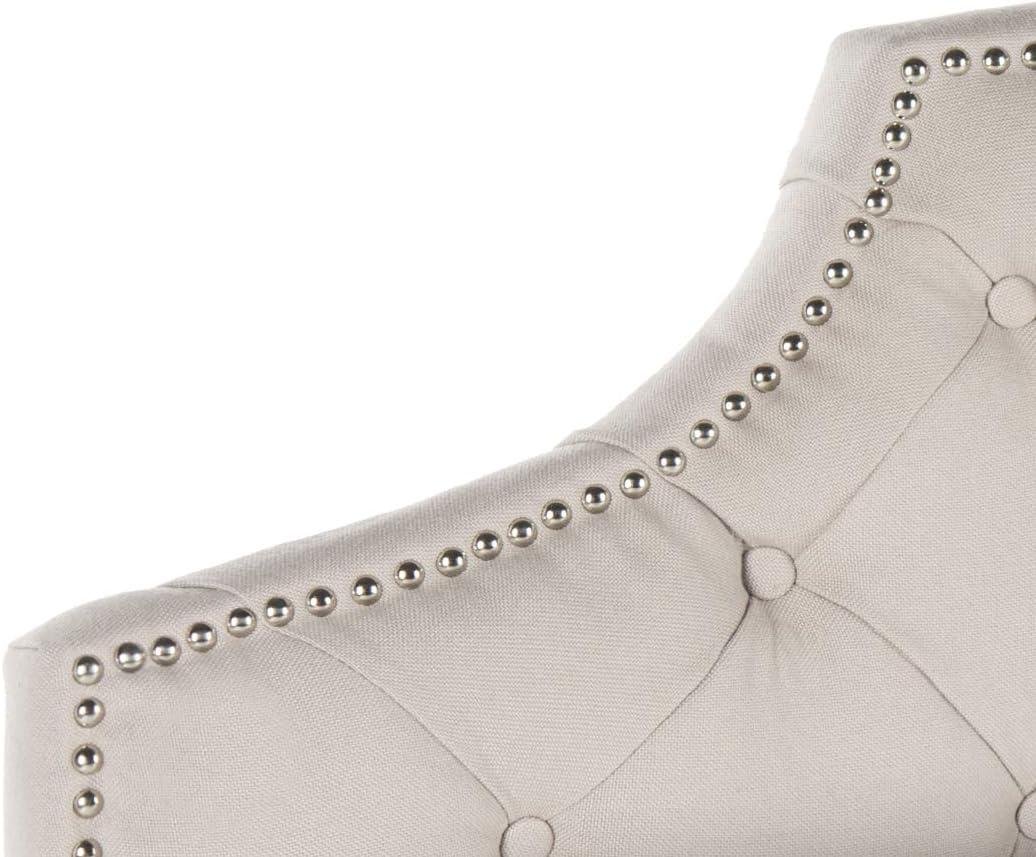 image:imageSafavieh Arebelle Taupe Linen Upholstered Tufted Headboard Silver Nailhead QueenTaupe