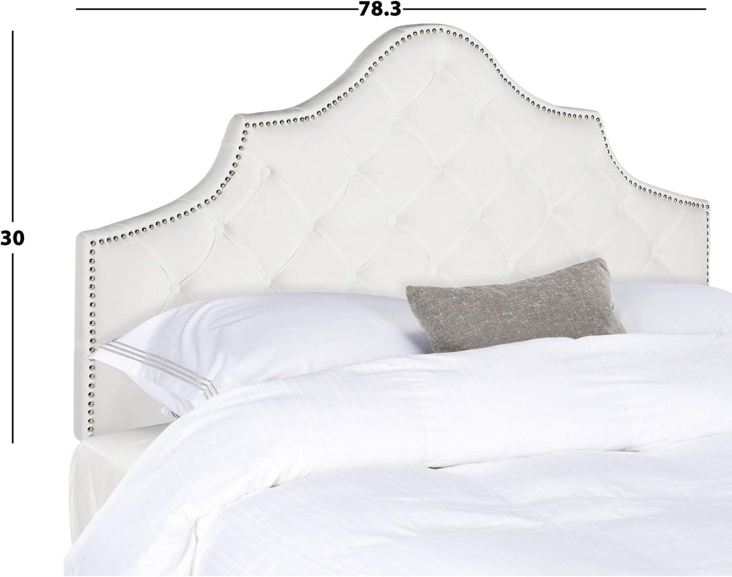image:imageSafavieh Arebelle Taupe Linen Upholstered Tufted Headboard Silver Nailhead QueenWhite