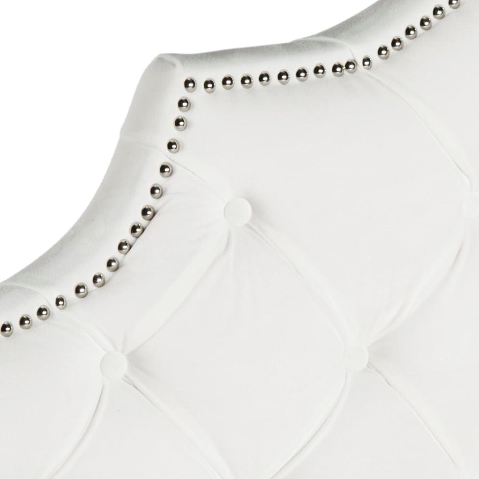 image:imageSafavieh Arebelle Taupe Linen Upholstered Tufted Headboard Silver Nailhead QueenWhite