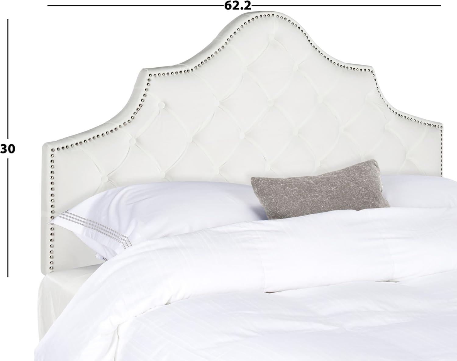 image:imageSafavieh Arebelle Taupe Linen Upholstered Tufted Headboard Silver Nailhead QueenWhite