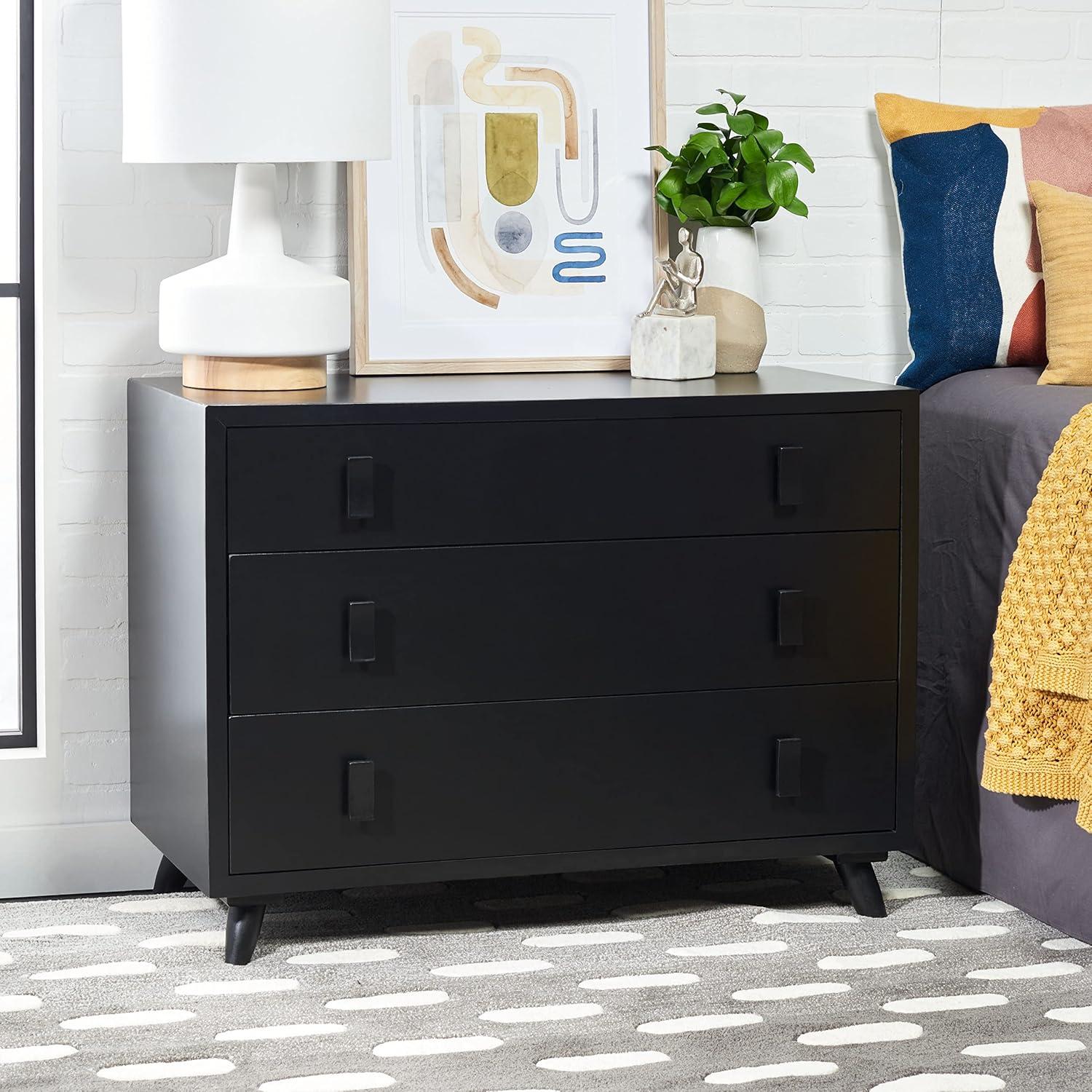 image:imageSafavieh Home Collection Blaize Black 3Drawer Nightstand Dresser ChestBlack