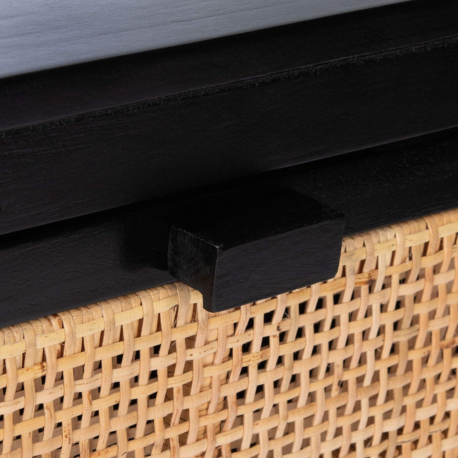image:imageSafavieh Home Collection Dave Black and Natural Rattan 1Drawer 1Door NightstandBlack Natural