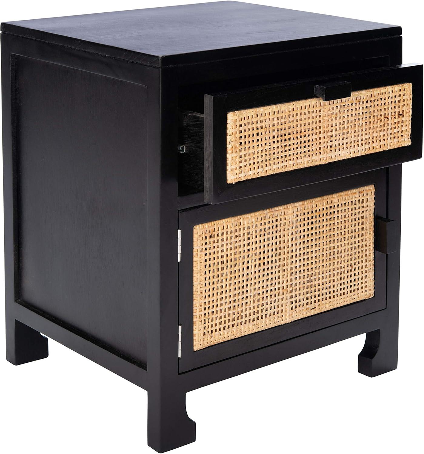 image:imageSafavieh Home Collection Dave Black and Natural Rattan 1Drawer 1Door NightstandBlack Natural