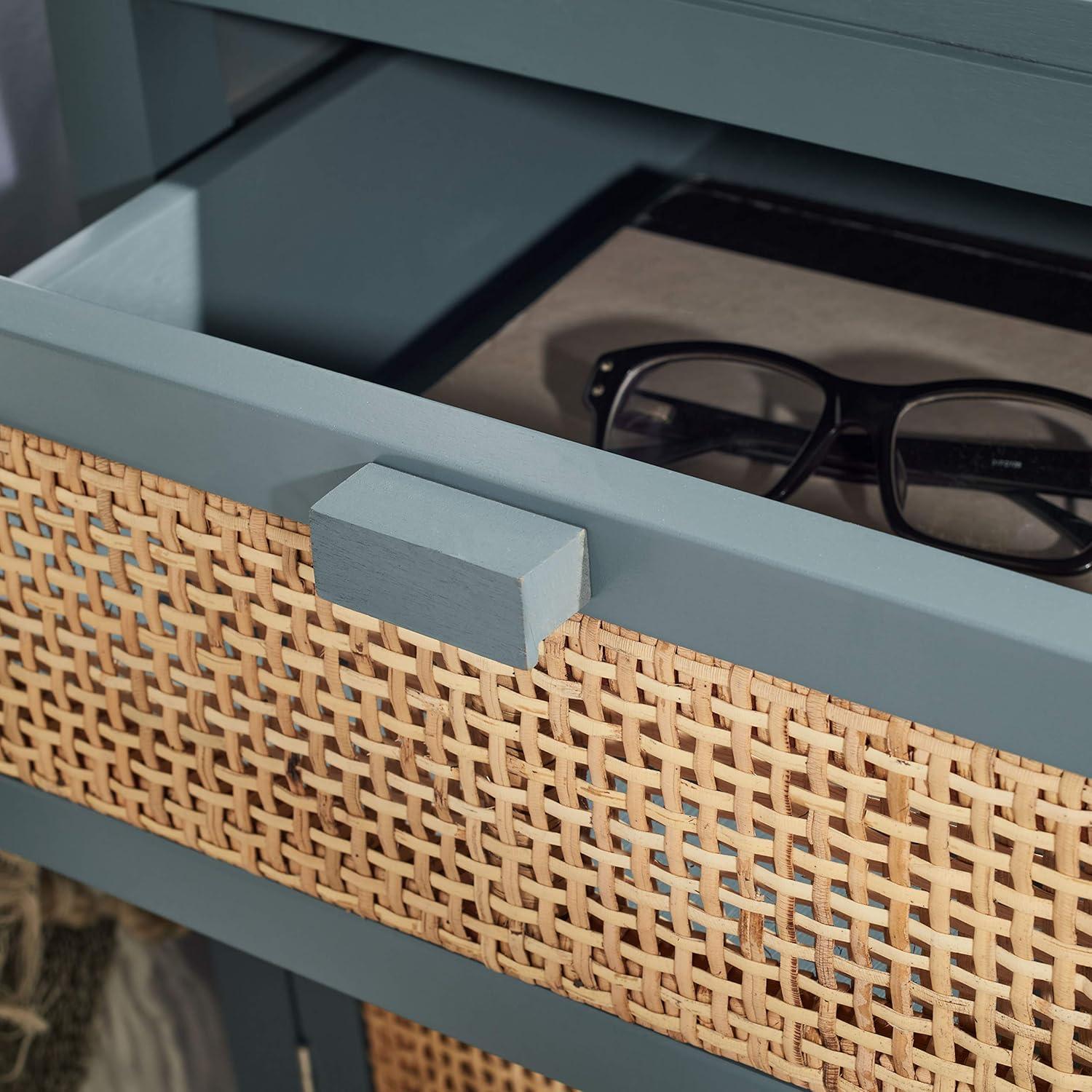 image:imageSafavieh Home Collection Dave Black and Natural Rattan 1Drawer 1Door NightstandBlue Grey Natural