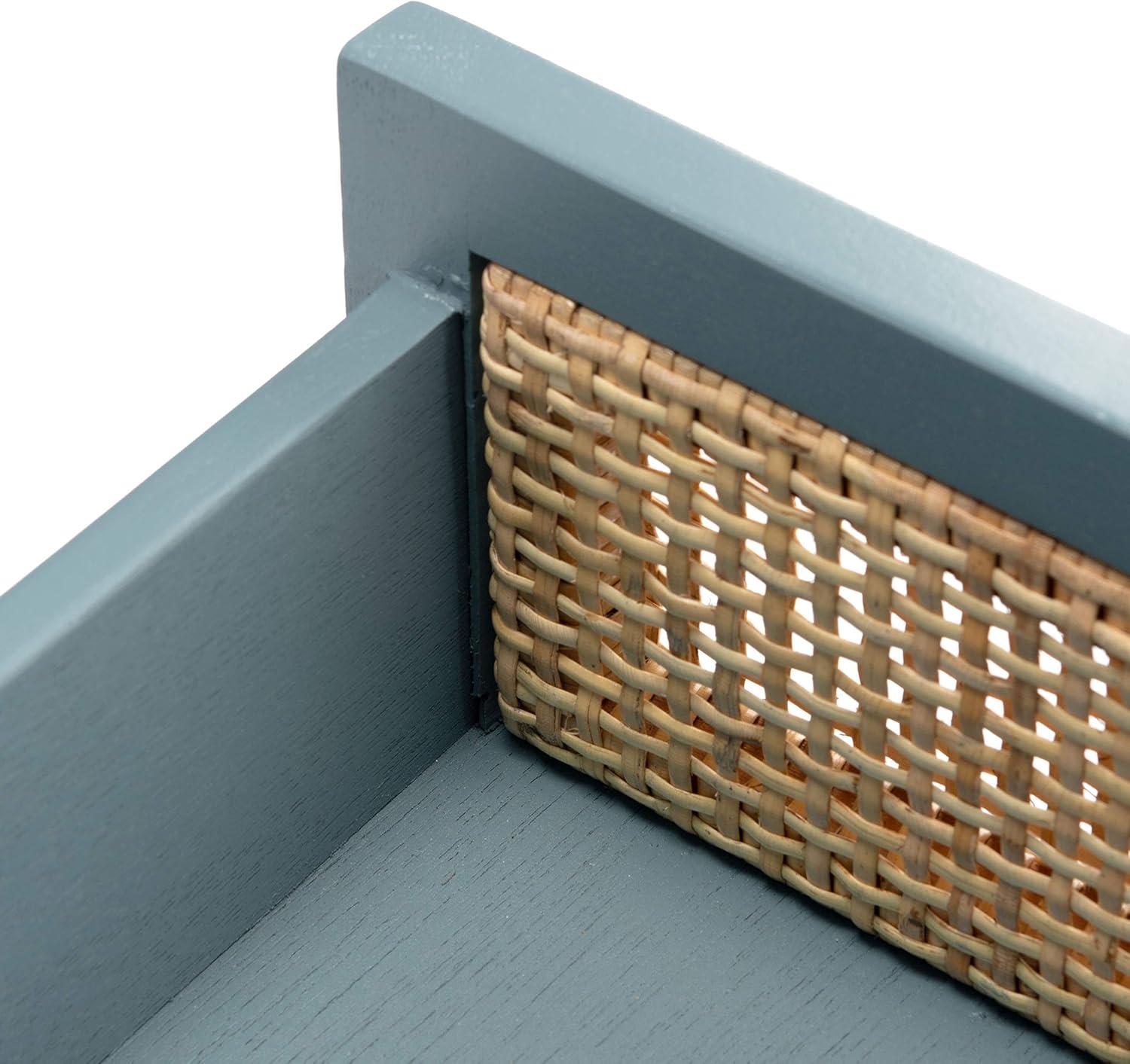 image:imageSafavieh Home Collection Dave Black and Natural Rattan 1Drawer 1Door NightstandBlue Grey Natural
