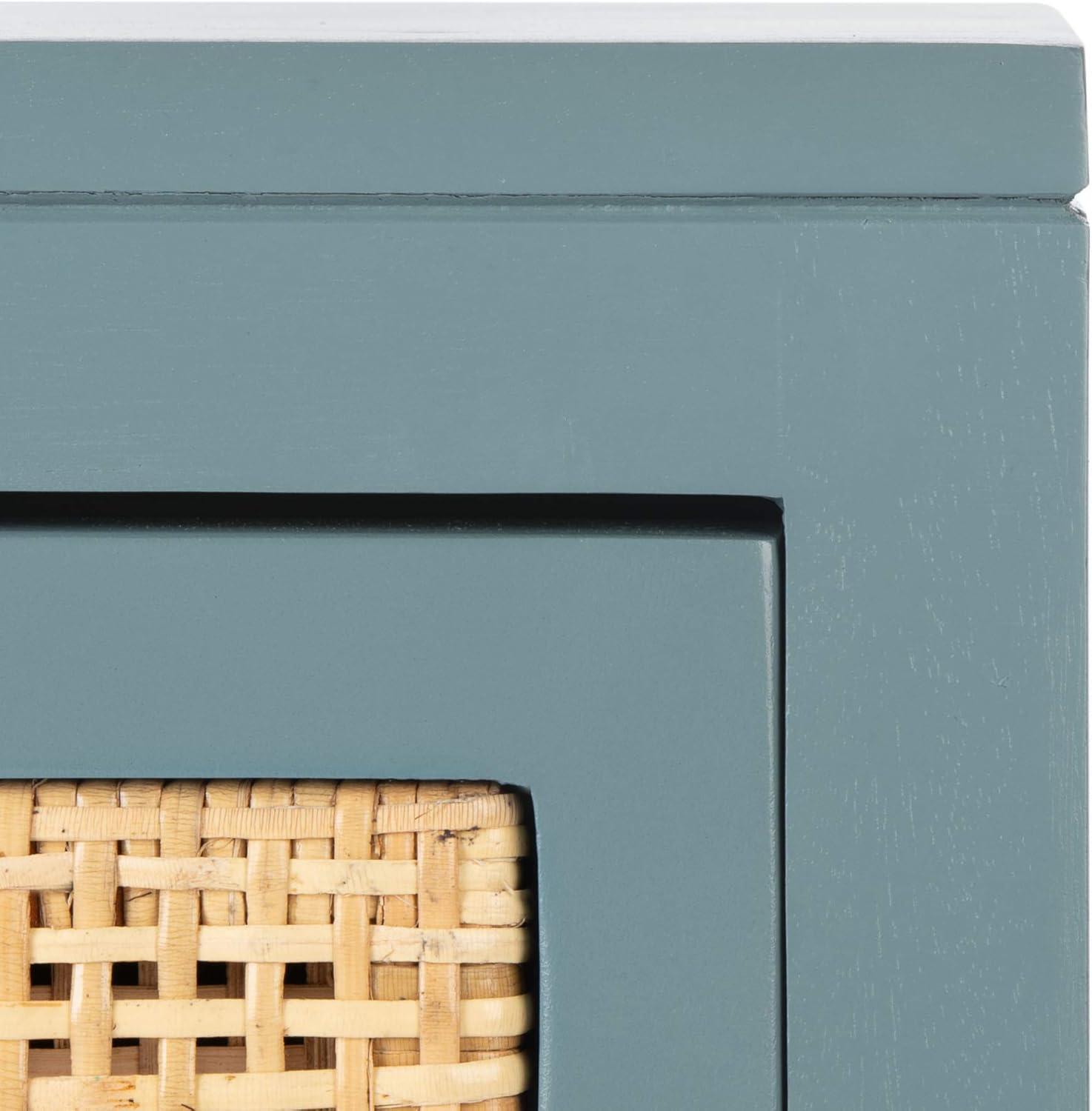 image:imageSafavieh Home Collection Dave Black and Natural Rattan 1Drawer 1Door NightstandBlue Grey Natural