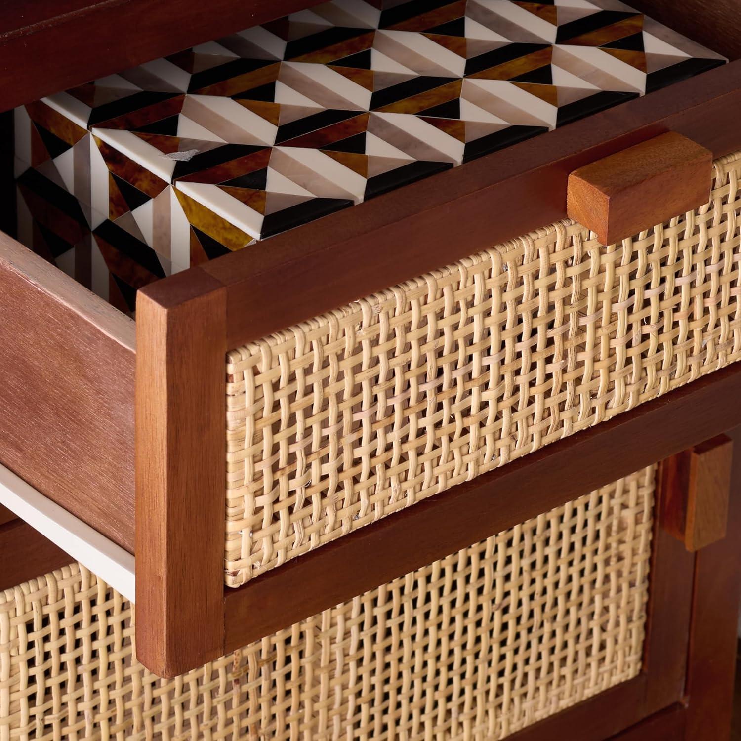 image:imageSafavieh Home Collection Dave Black and Natural Rattan 1Drawer 1Door NightstandDark NaturalNatural