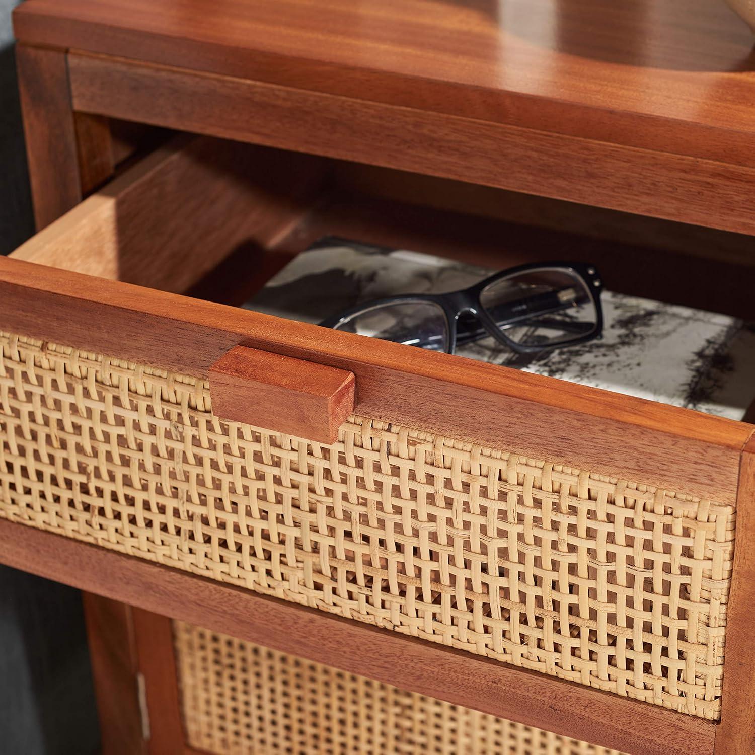 image:imageSafavieh Home Collection Dave Black and Natural Rattan 1Drawer 1Door NightstandNatural