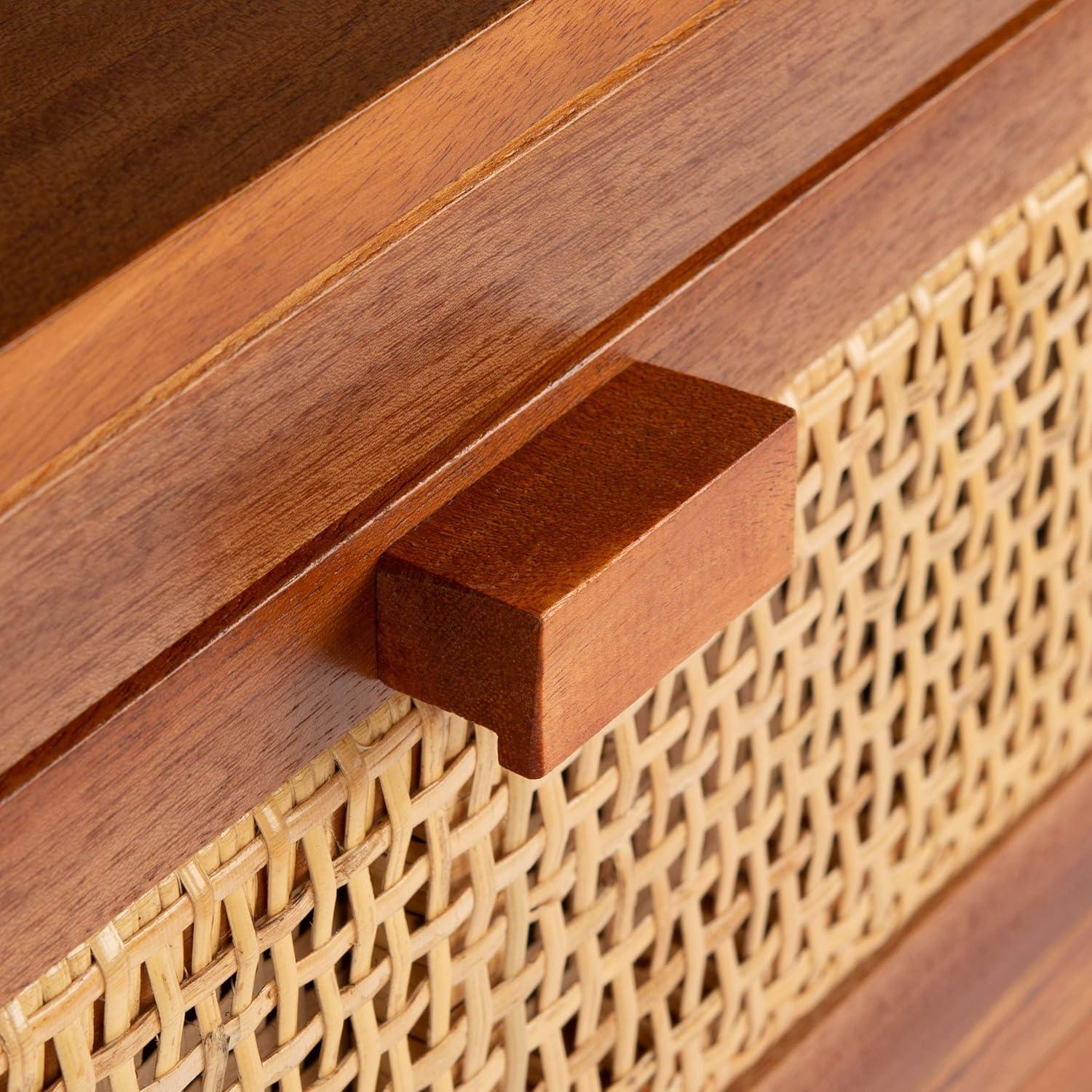 image:imageSafavieh Home Collection Dave Black and Natural Rattan 1Drawer 1Door NightstandNatural