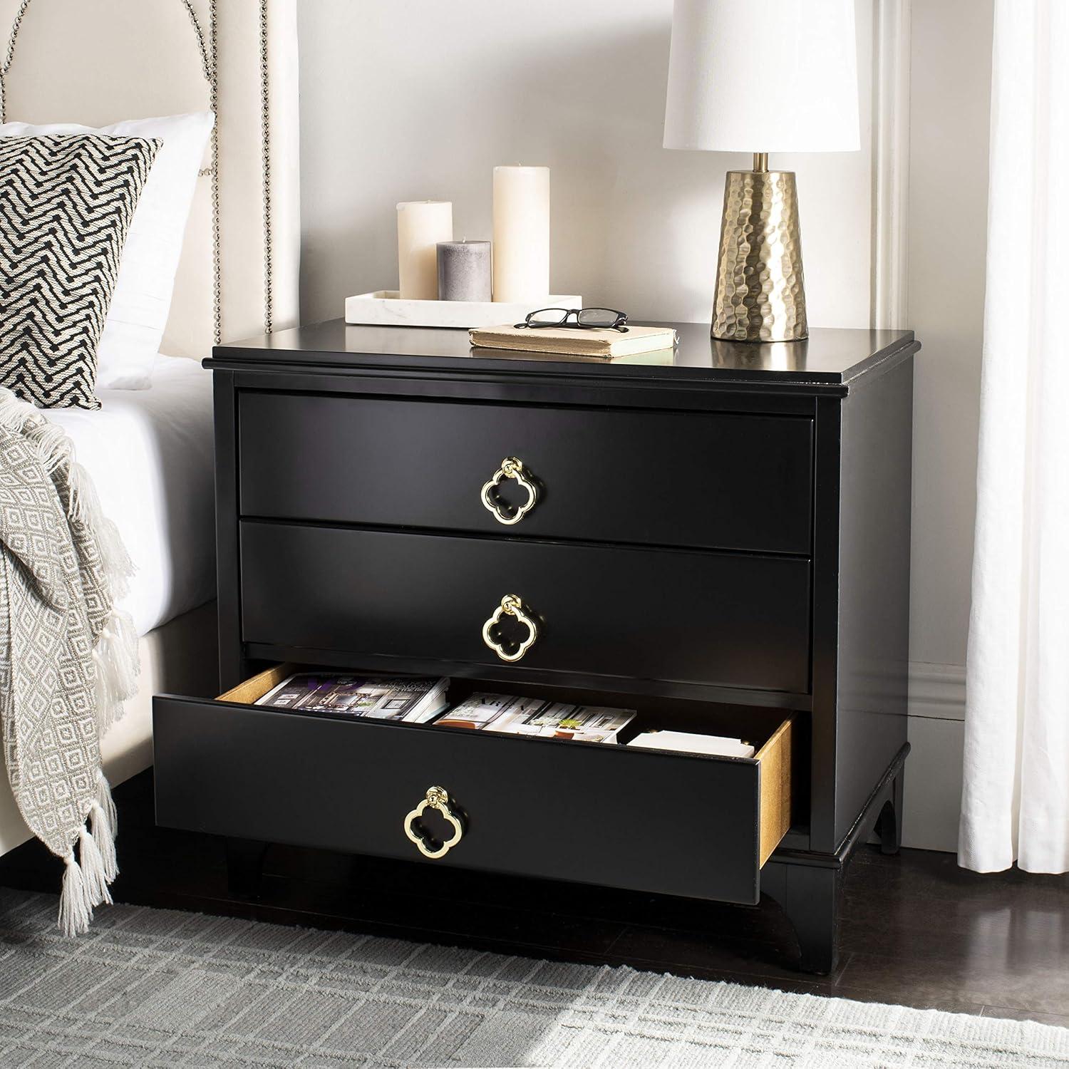 image:imageSafavieh Home Collection Hannon 3 Drawer Contemporary NightstandBlack Brass