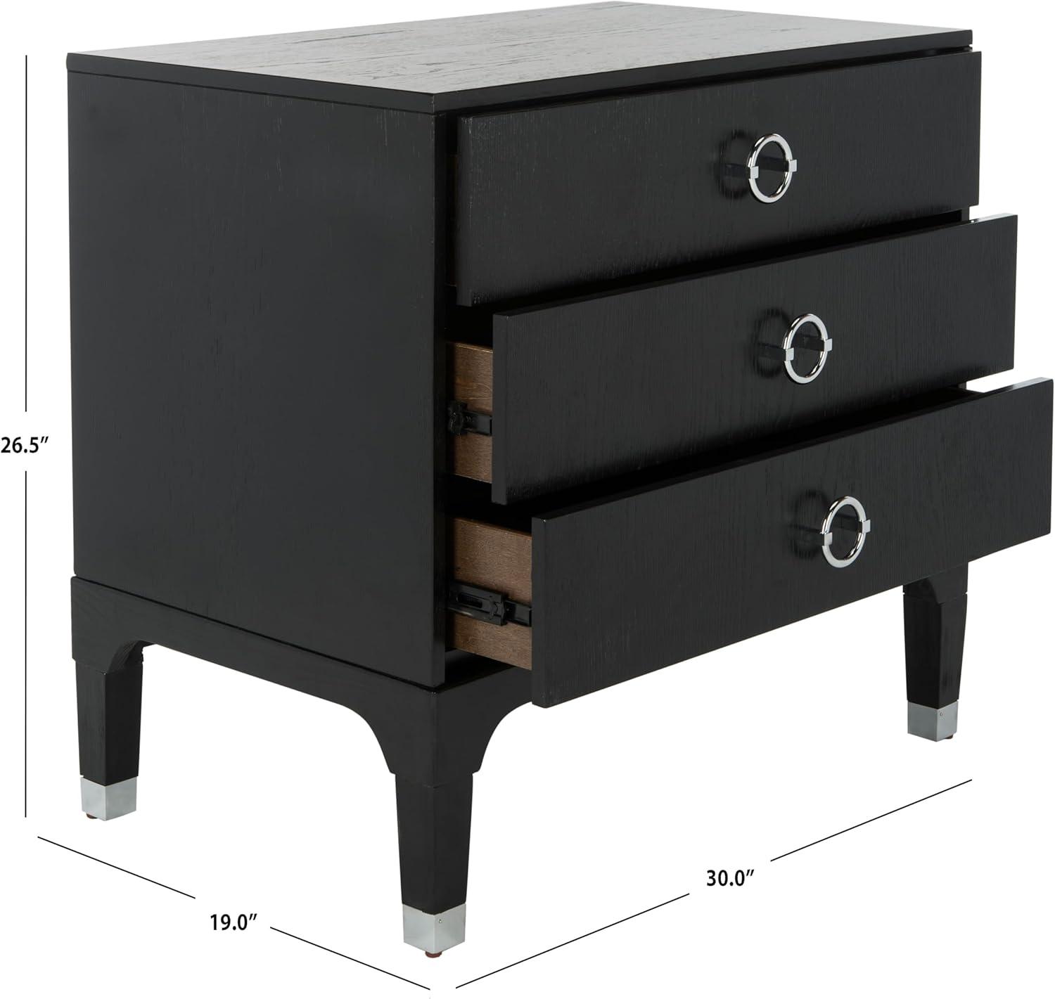 image:imageSafavieh Home Collection Lorna 3 Drawer Contemporary Night Stand Nightstand BlackBlack