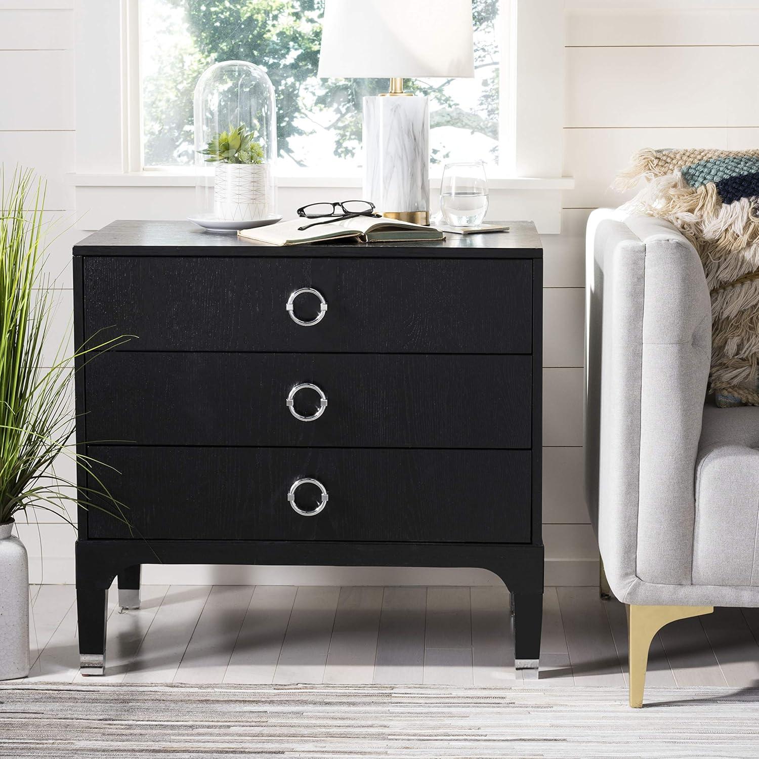 image:imageSafavieh Home Collection Lorna 3 Drawer Contemporary Night Stand Nightstand BlackBlack