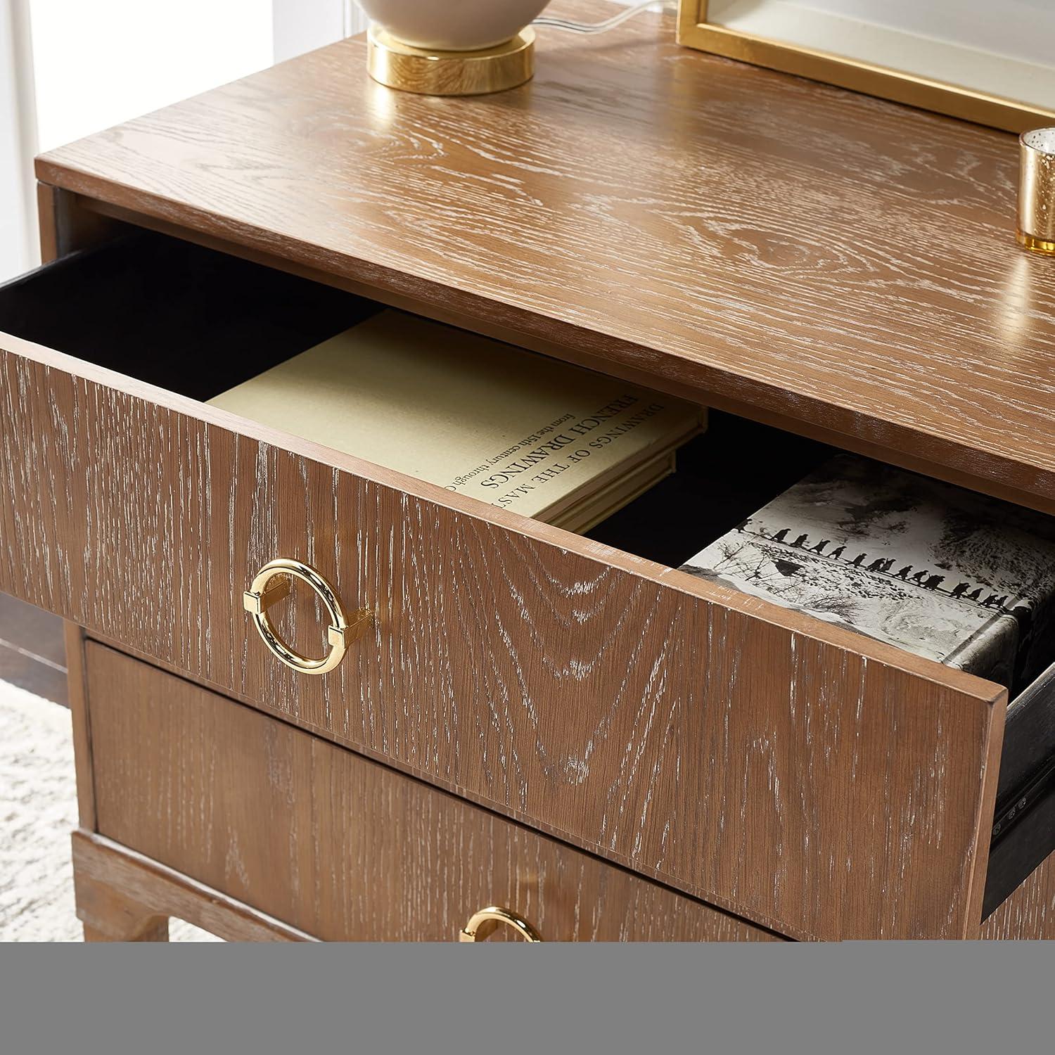 image:imageSafavieh Home Collection Lorna 3 Drawer Contemporary Night Stand Nightstand BlackNatural