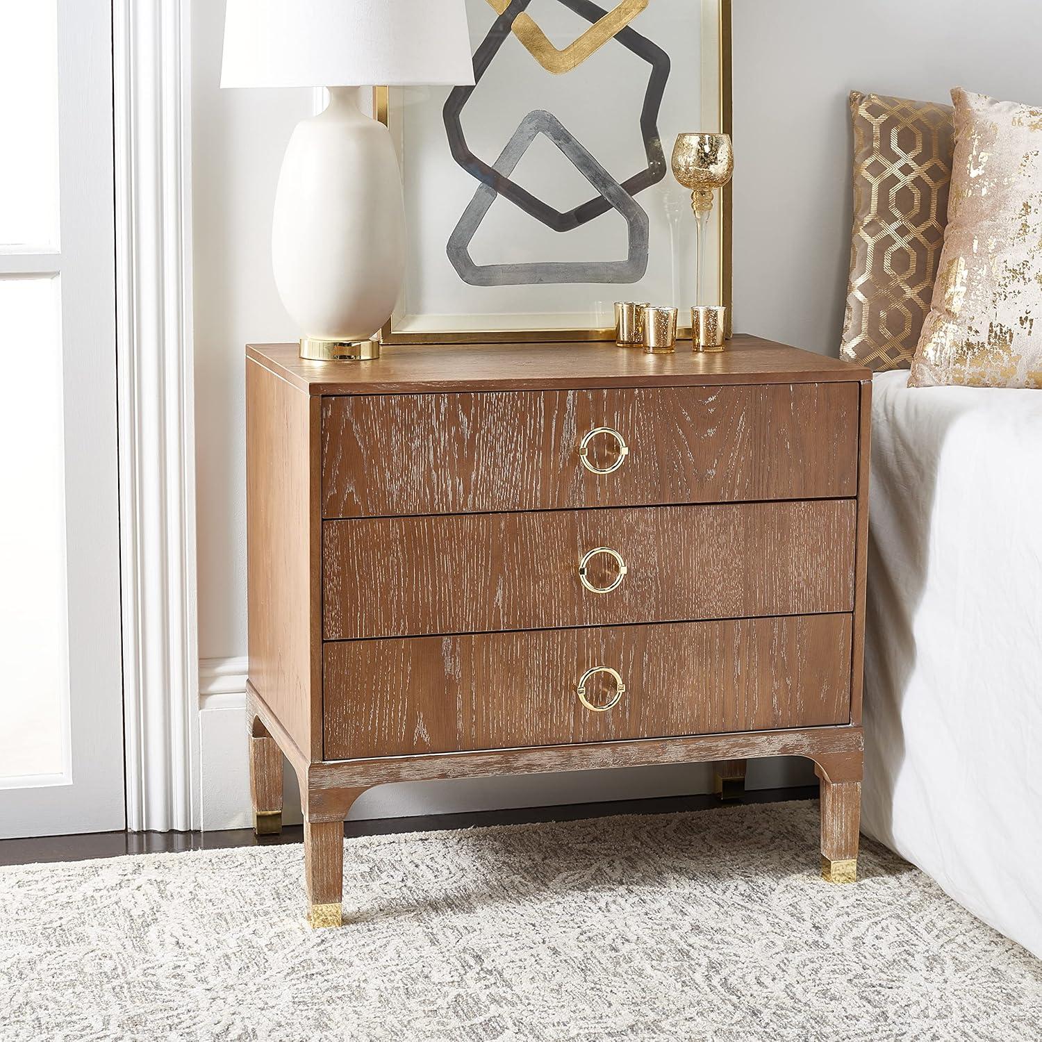 image:imageSafavieh Home Collection Lorna 3 Drawer Contemporary Night Stand Nightstand BlackNatural