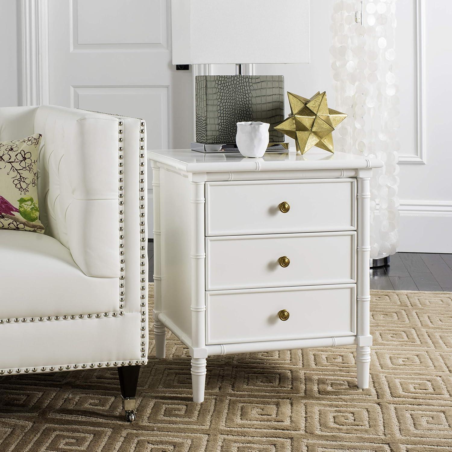 image:imageSafavieh Home Collection Mina Modern Coastal 3 Drawer 25 Bamboo Nightstand NavyWhiteGold