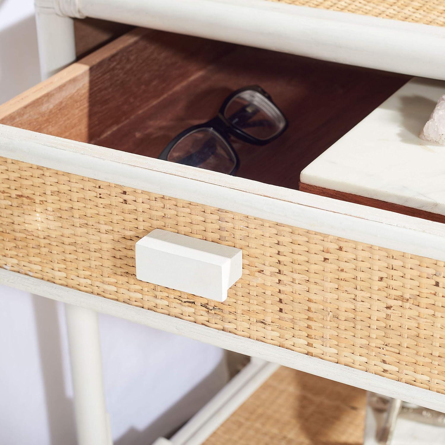 image:imageSafavieh Home Collection Rumi White and Natural Rattan 1Drawer 1Shelf NightstandWhite Natural