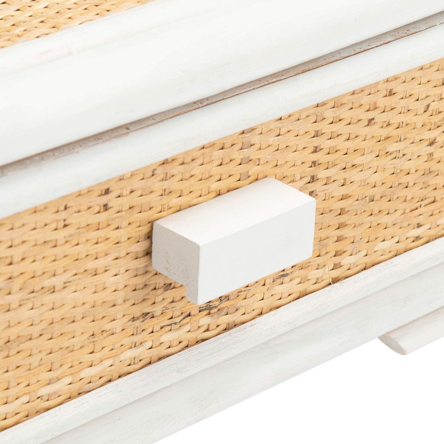 image:imageSafavieh Home Collection Rumi White and Natural Rattan 1Drawer 1Shelf NightstandWhite Natural