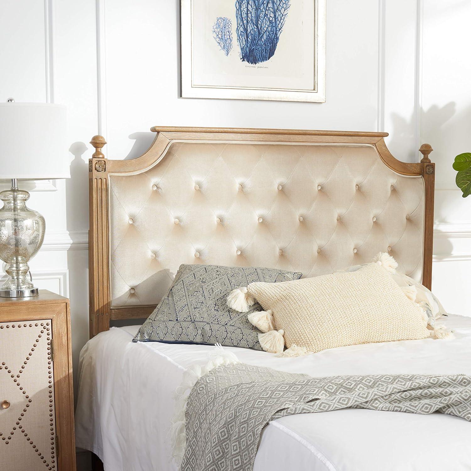 image:imageSafavieh Home Collection Tufted Velvet Rustic Oak and Beige Headboard QueenBeige Rustic Oak
