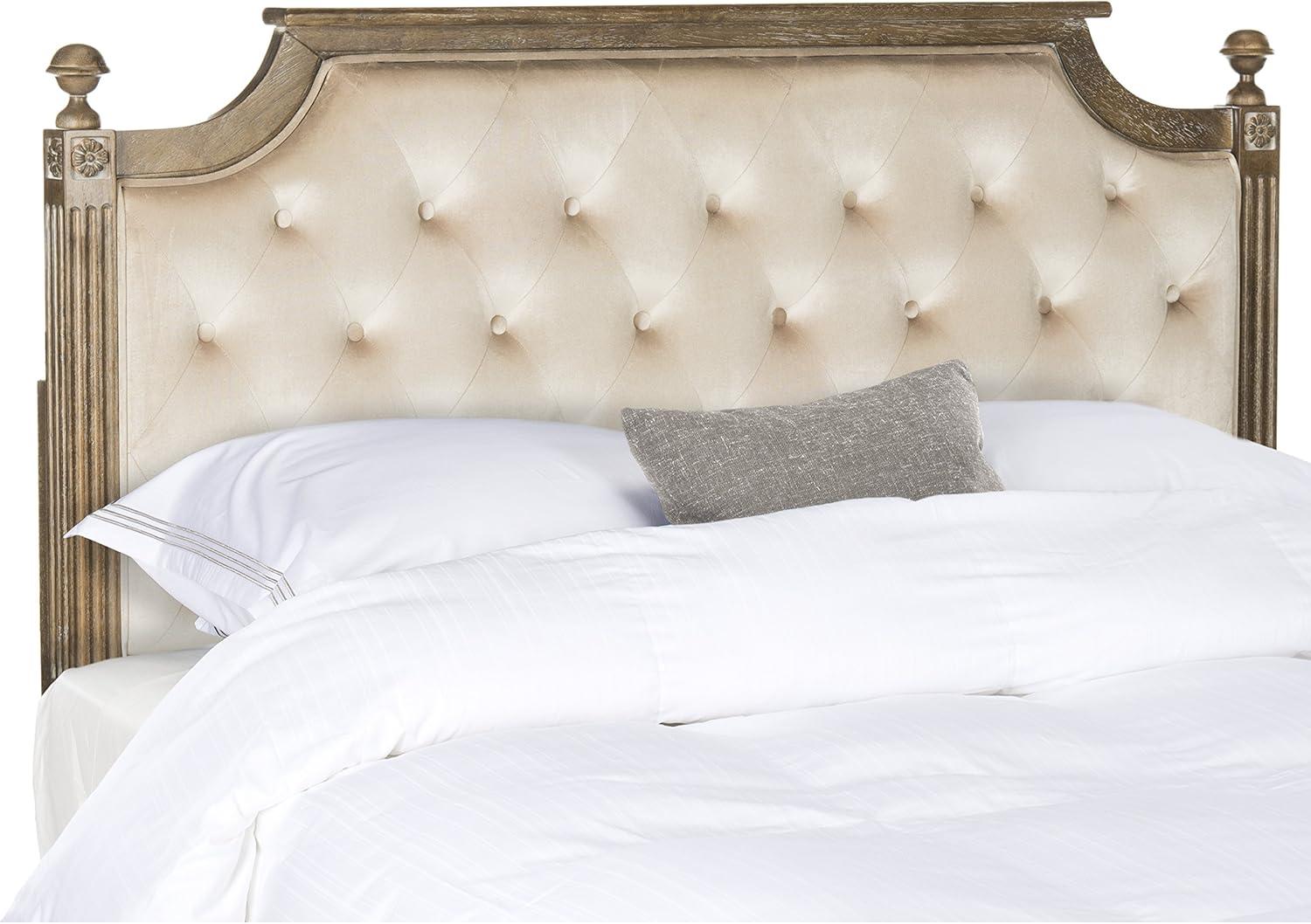 image:imageSafavieh Home Collection Tufted Velvet Rustic Oak and Beige Headboard QueenBeige Rustic Oak
