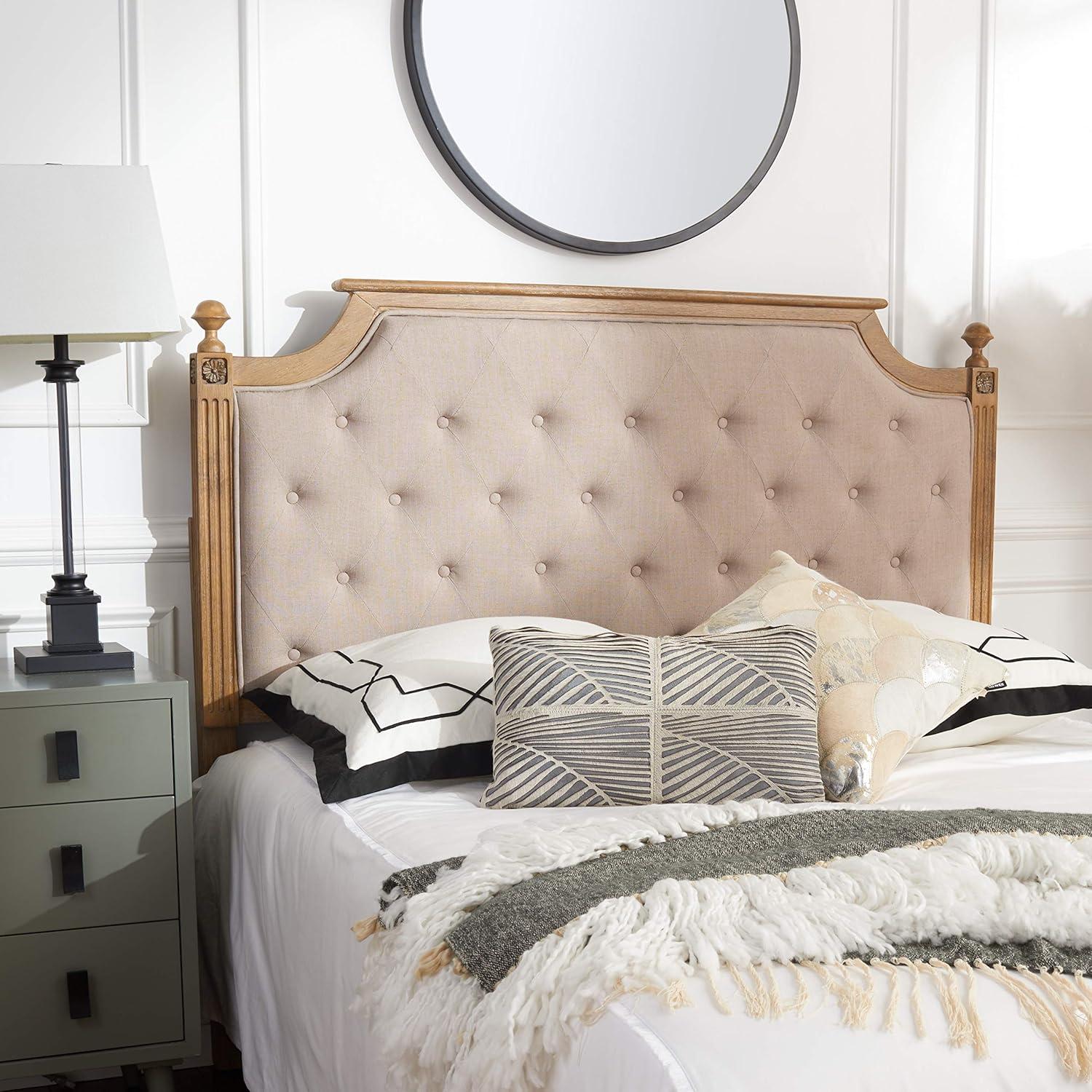 image:imageSafavieh Home Collection Tufted Velvet Rustic Oak and Beige Headboard QueenTaupe Rustic Oak