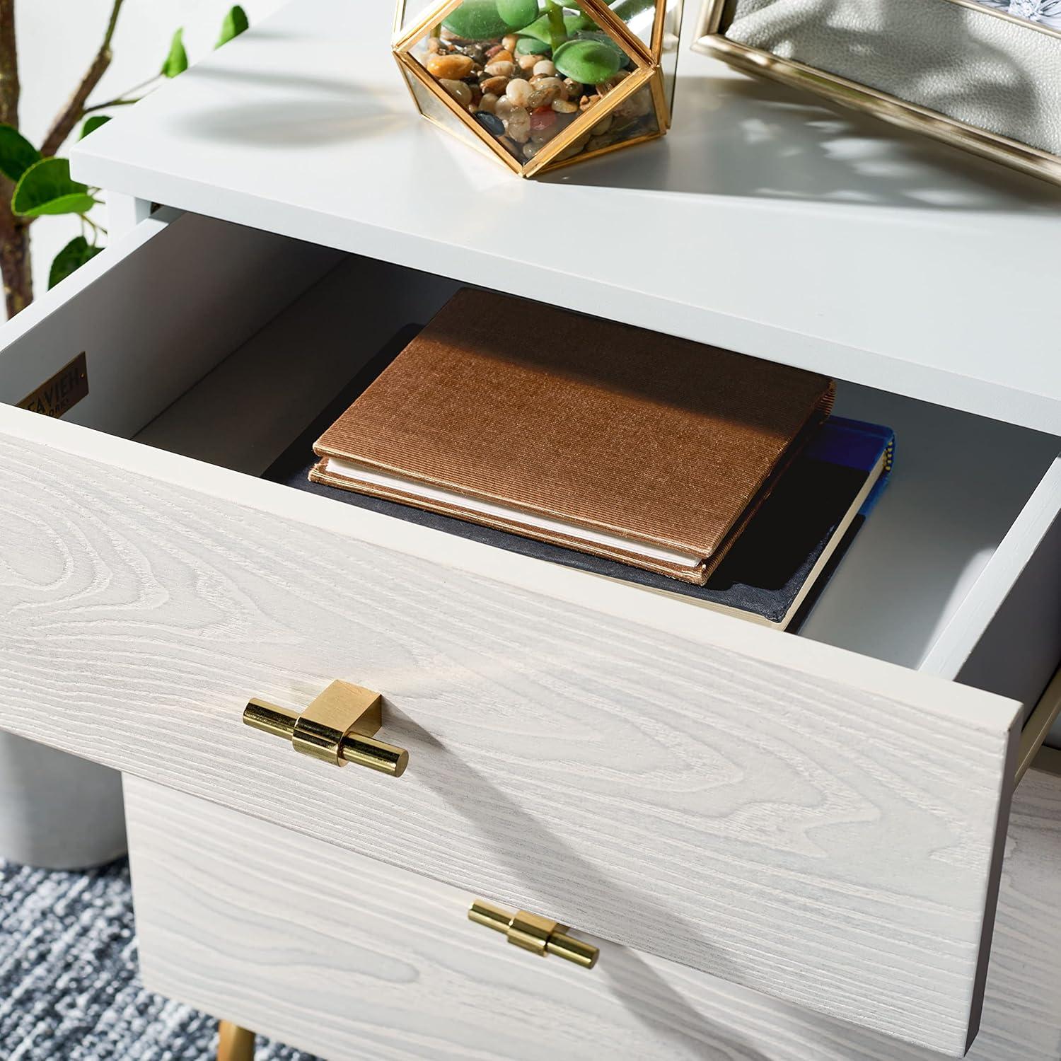 image:imageSafavieh Home Genevieve Modern Walnut and White Mahogany 2drawer NightstandGrey White Washed