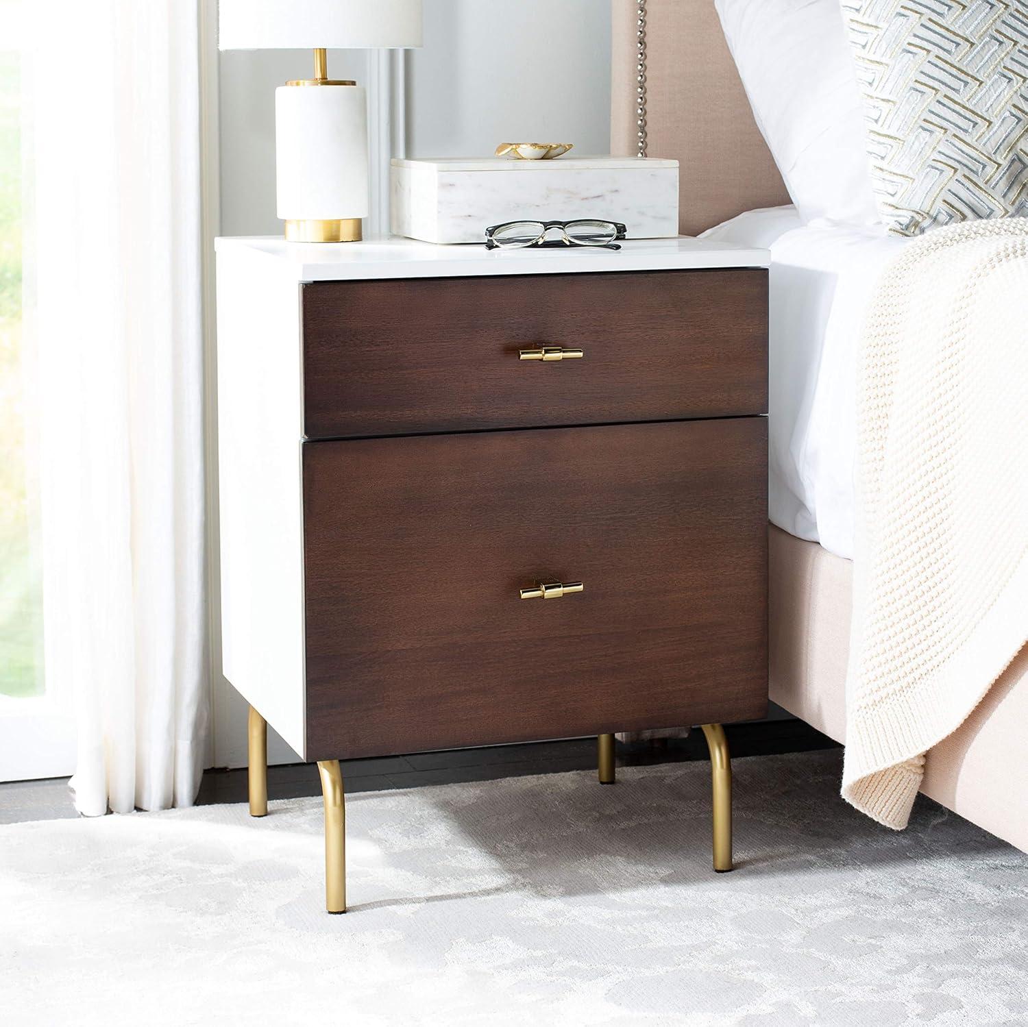 image:imageSafavieh Home Genevieve Modern Walnut and White Mahogany 2drawer NightstandWalnut White