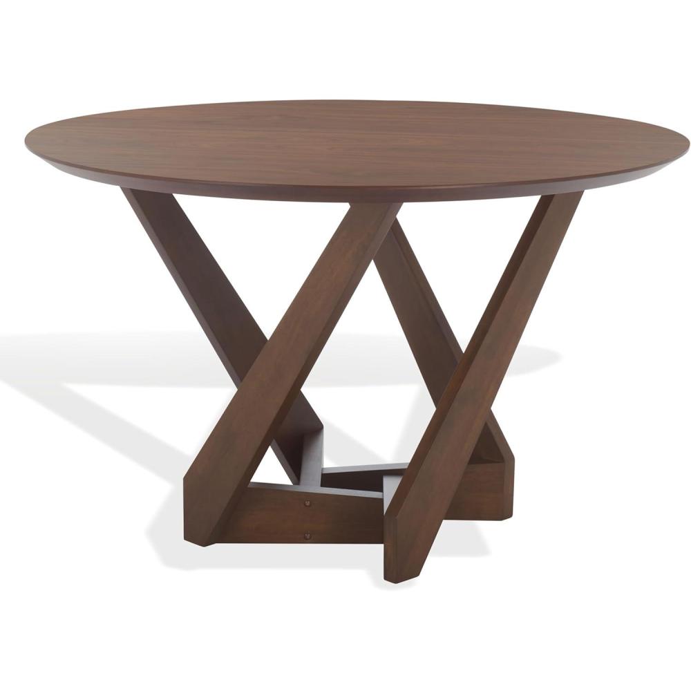 image:imageSAFAVIEH Couture Collection  Hildabryna Walnut Round Wood Dining Table Farmhouse Sculptural Base Design Seats up to 4 SFV6703AWalnut